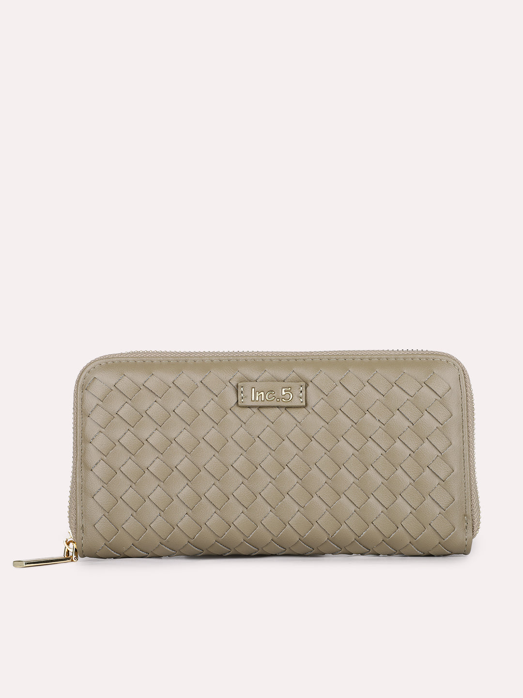 Womens Green Casual Textured Wallet With Zip