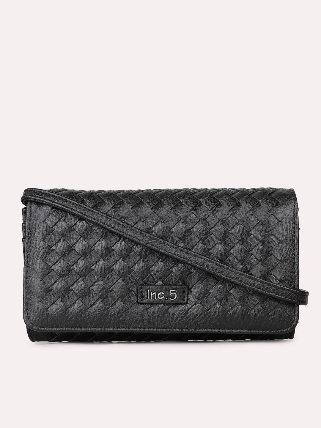 Womens Black Casual Textured Pattern Wallet With Push Lock