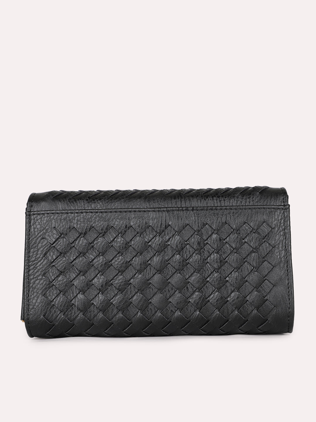 Womens Black Casual Textured Pattern Wallet With Push Lock