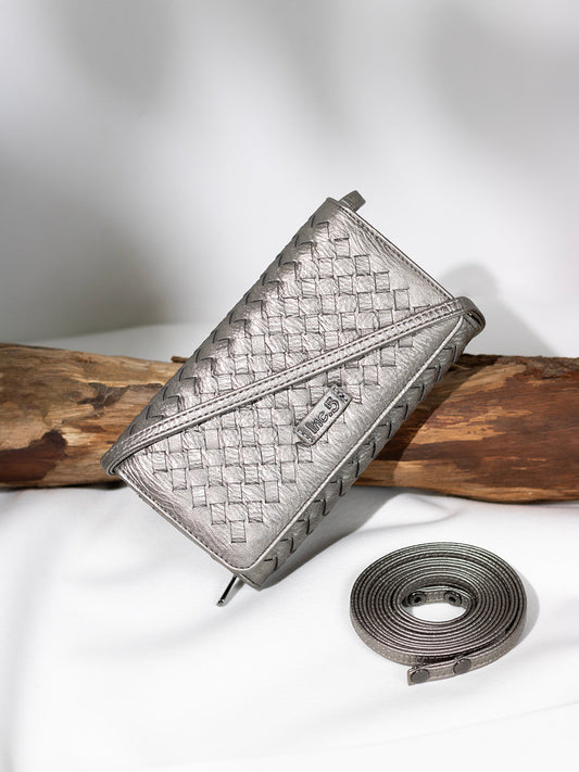 Womens Grey Casual Textured Pattern Wallet With Push Lock