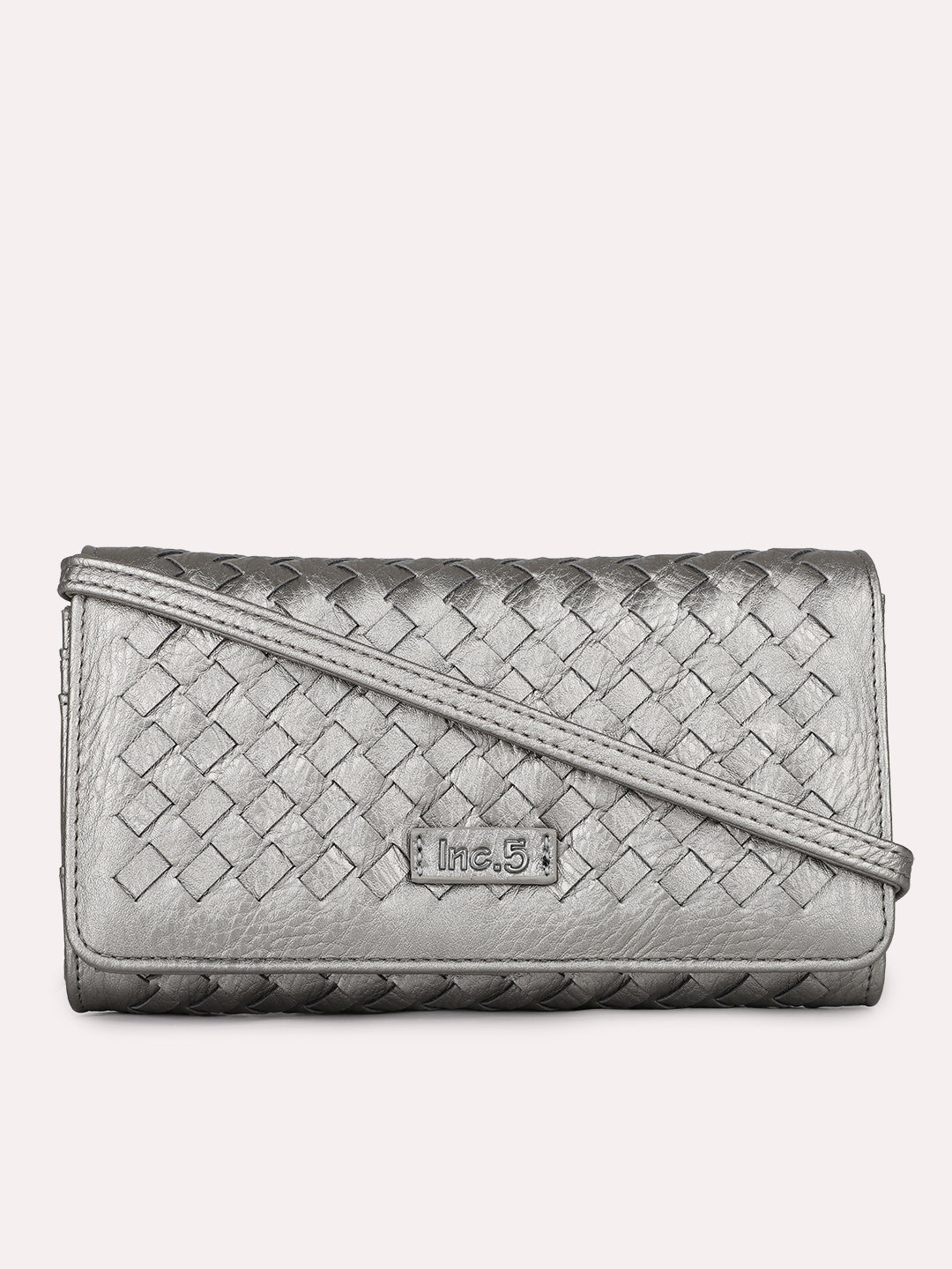 Womens Grey Casual Textured Pattern Wallet With Push Lock