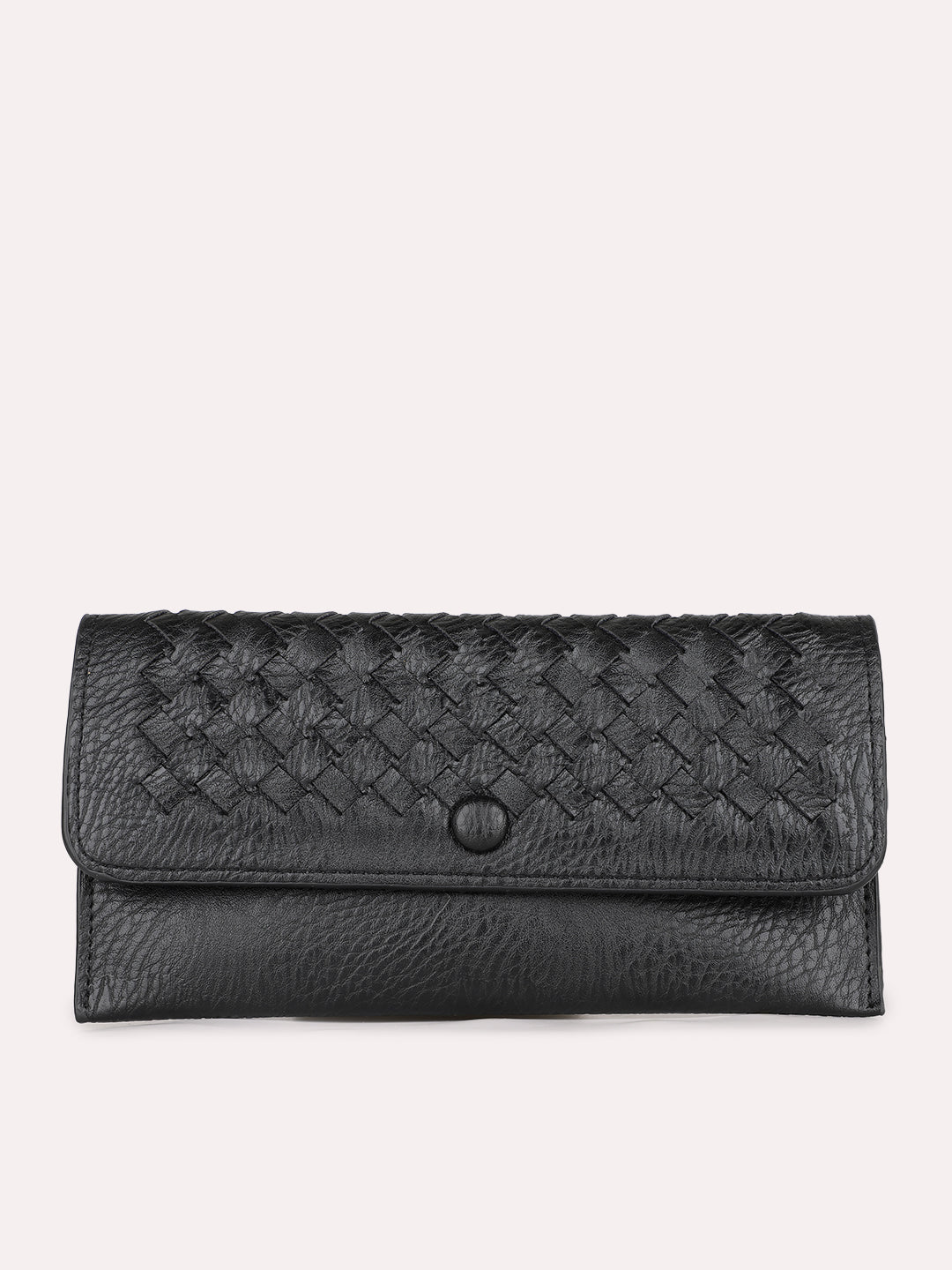 Womens Black Casual Textured Wallet With Push Lock