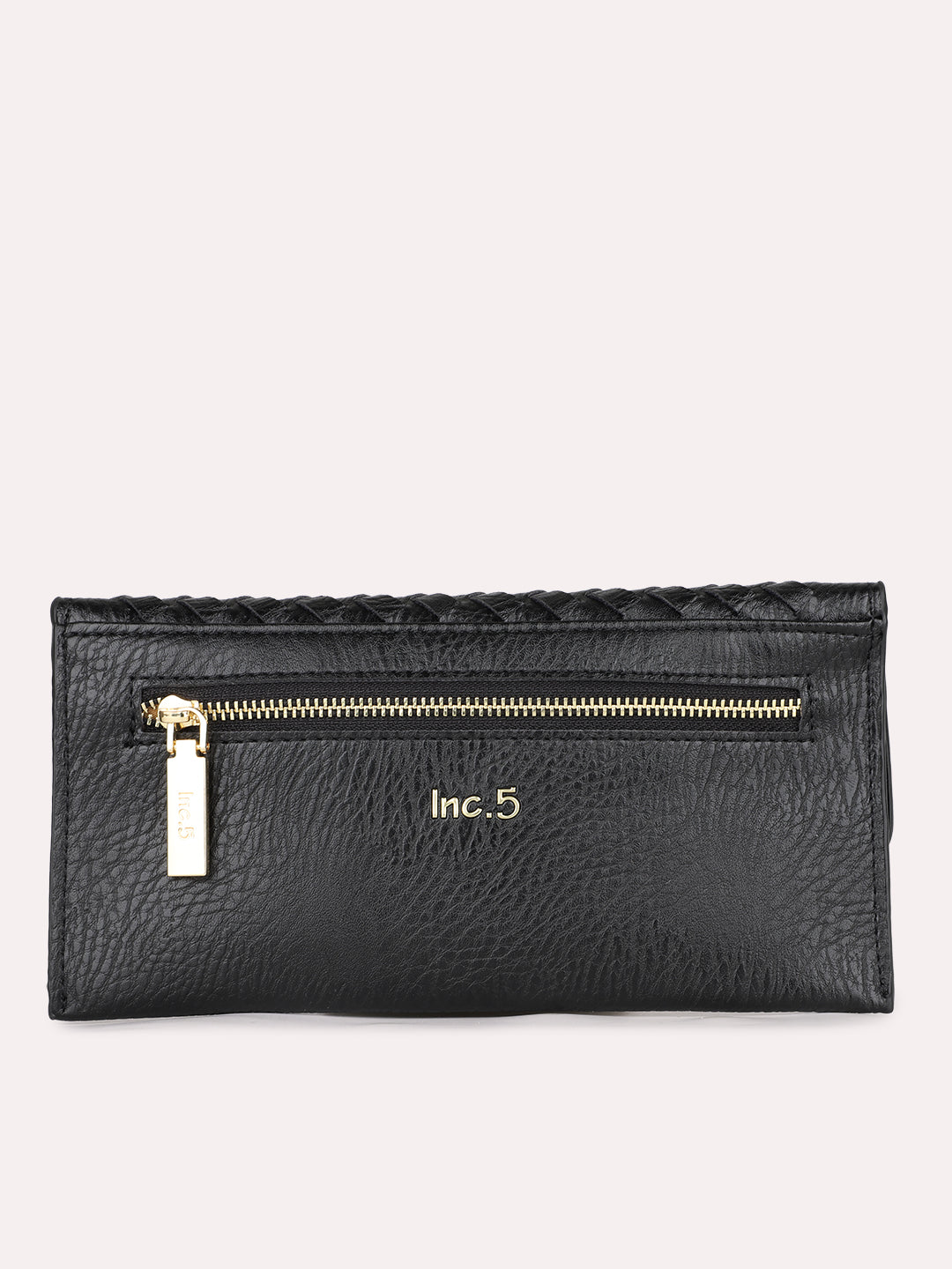 Womens Black Casual Textured Wallet With Push Lock