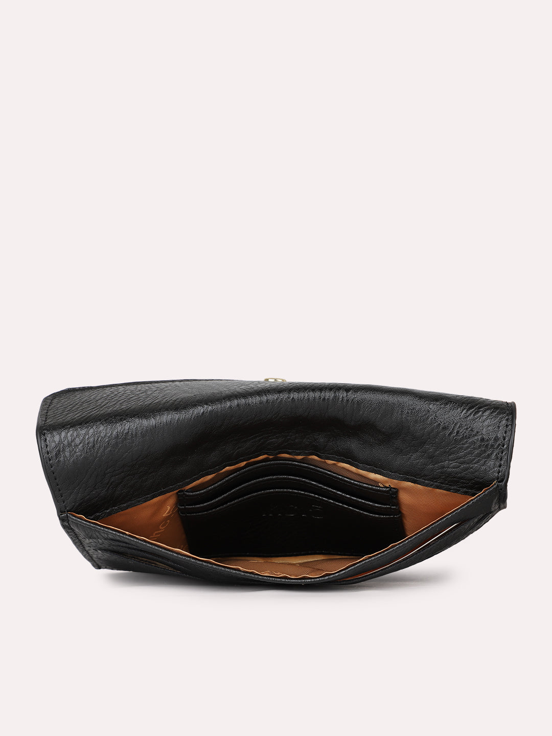 Womens Black Casual Textured Wallet With Push Lock