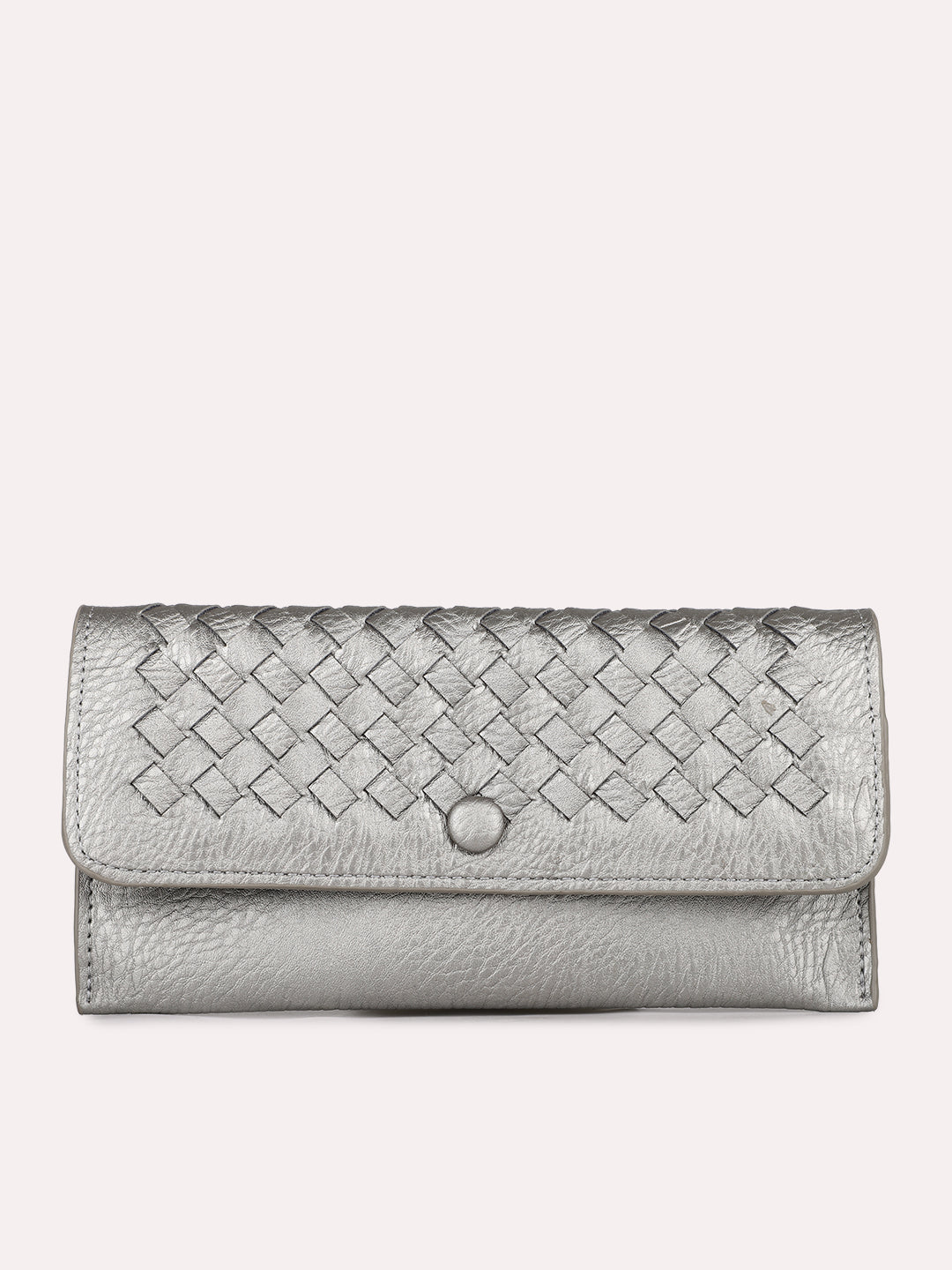 Womens Grey Casual Textured Wallet With Push Lock