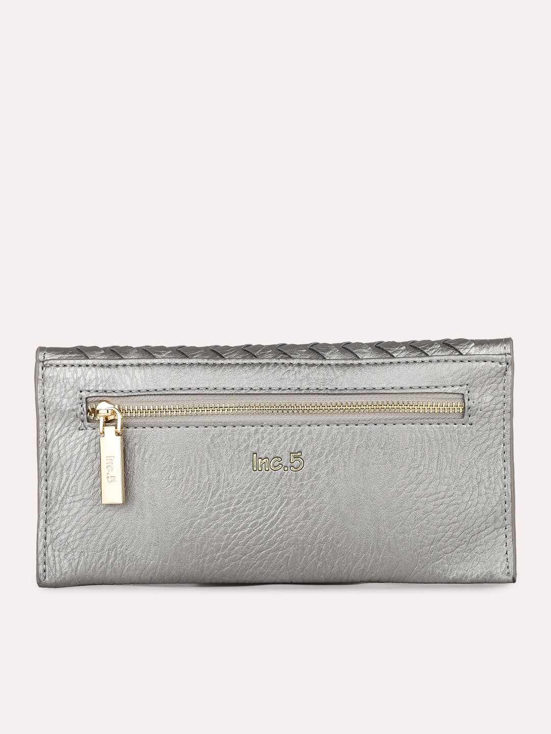 Womens Grey Casual Textured Wallet With Push Lock