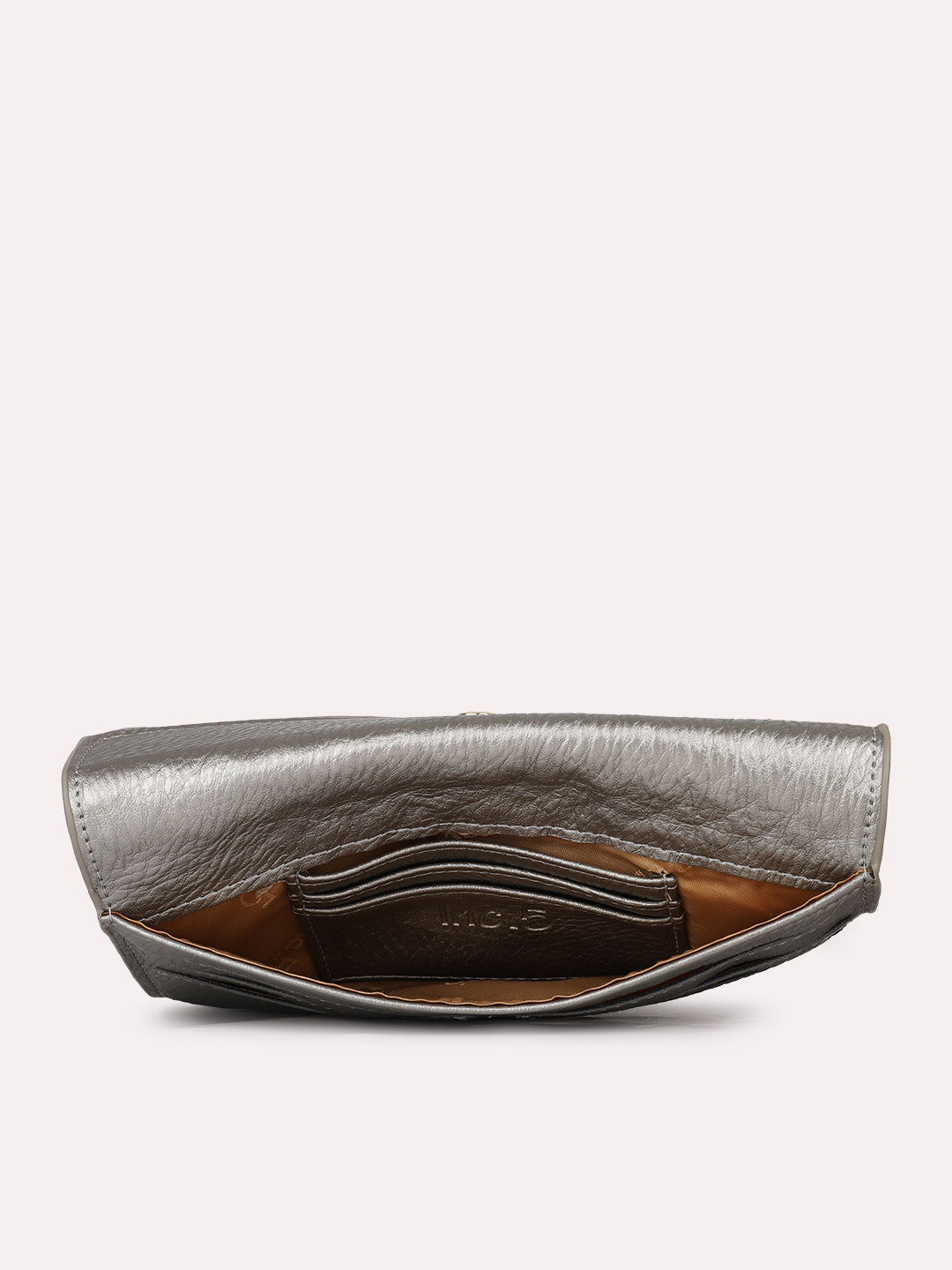 Womens Grey Casual Textured Wallet With Push Lock