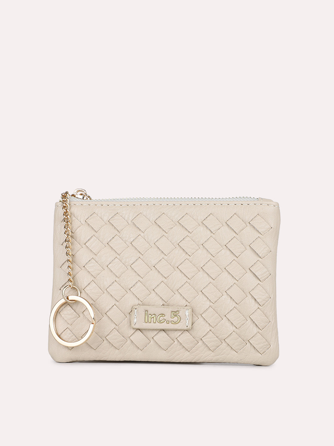 Womens Beige Casual Textured Wallet With Zip