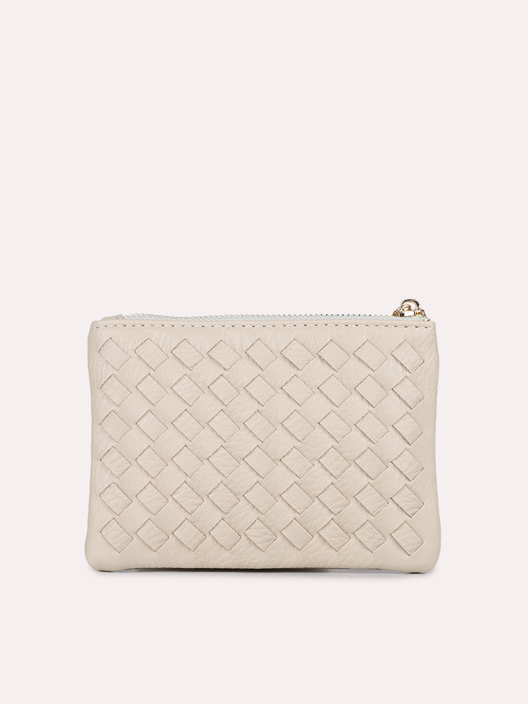 Womens Beige Casual Textured Wallet With Zip