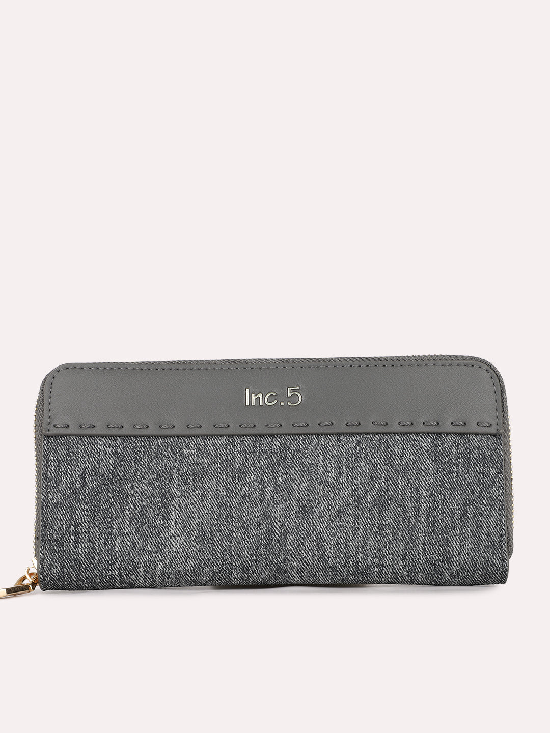 Womens Grey Casual Textured Wallet With Zip