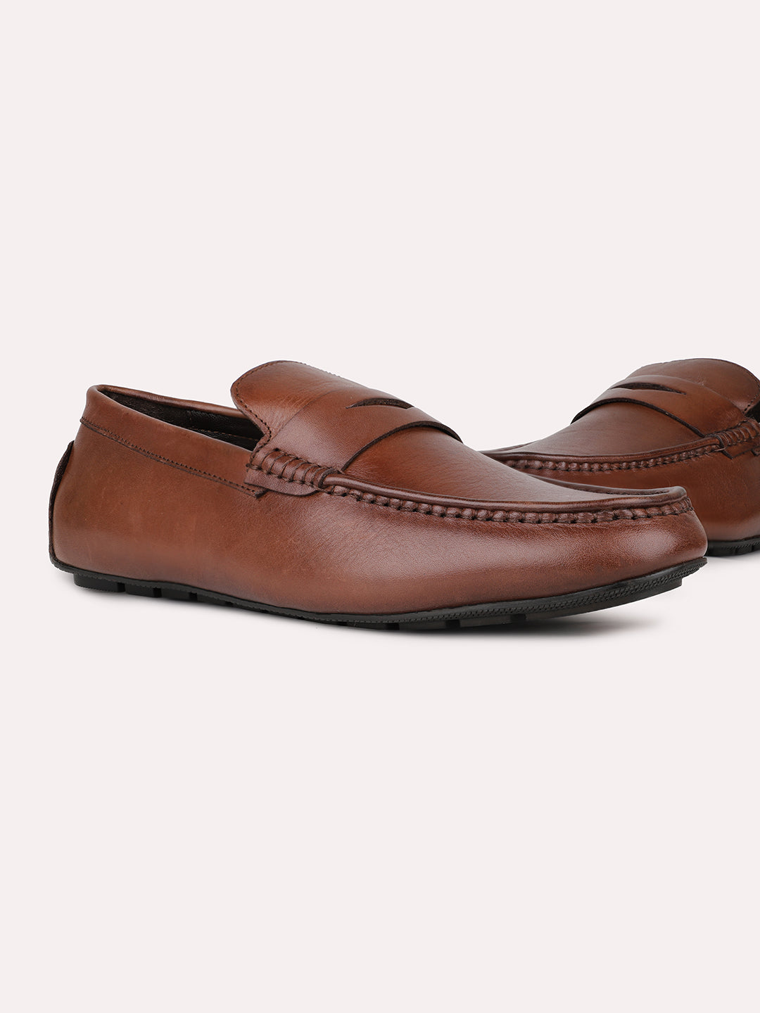 Mens Brown Solid Round Toe Casual Loafer Shoes