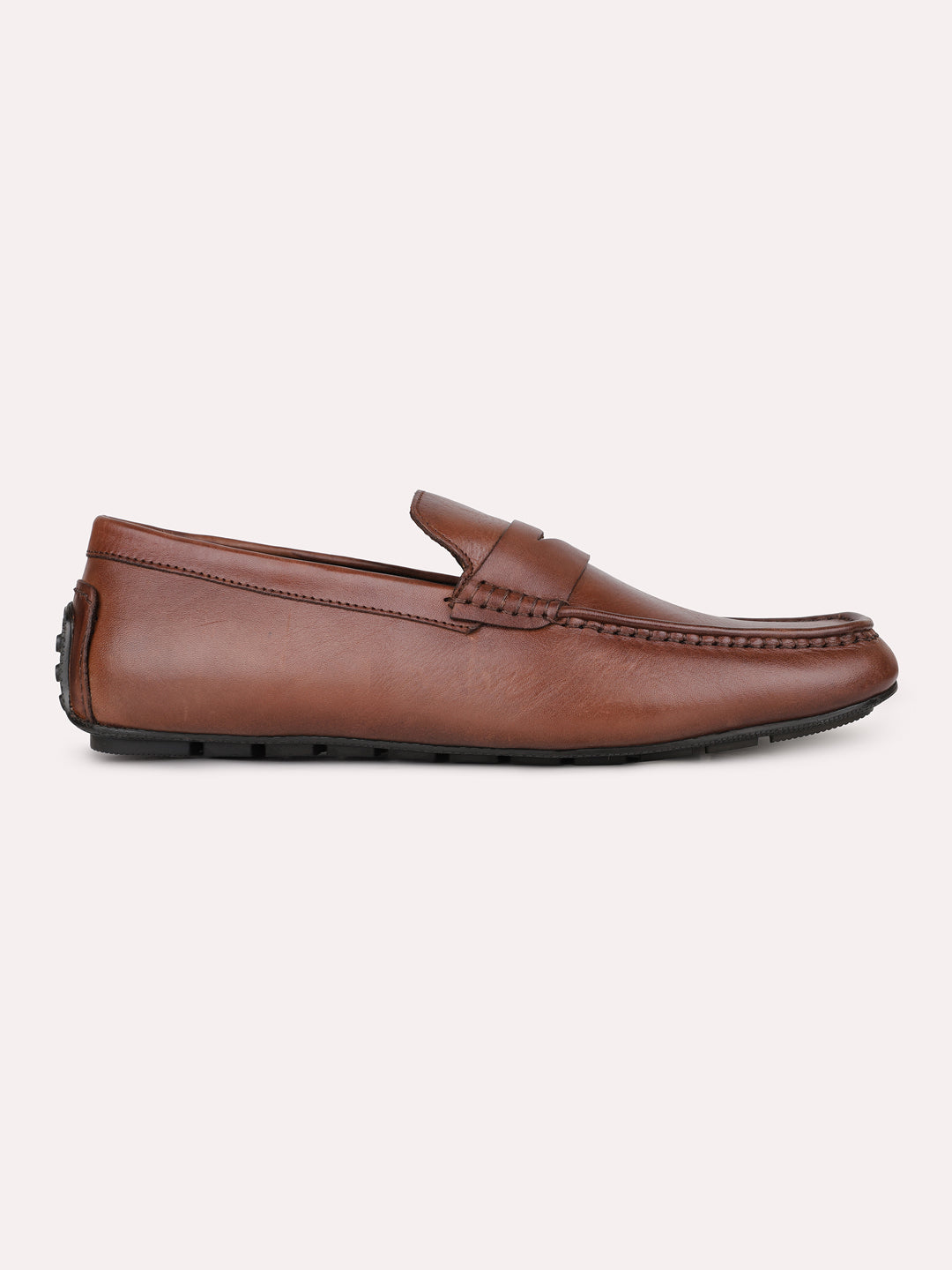 Mens Brown Solid Round Toe Casual Loafer Shoes