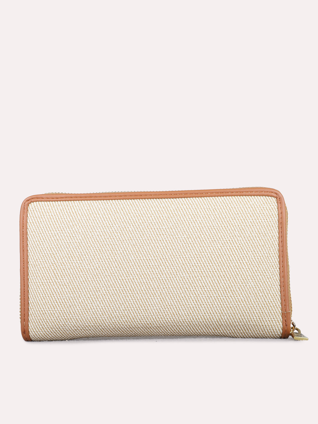 Women Beige Textured Bi-Folds Bag With Zip Lock For Casual
