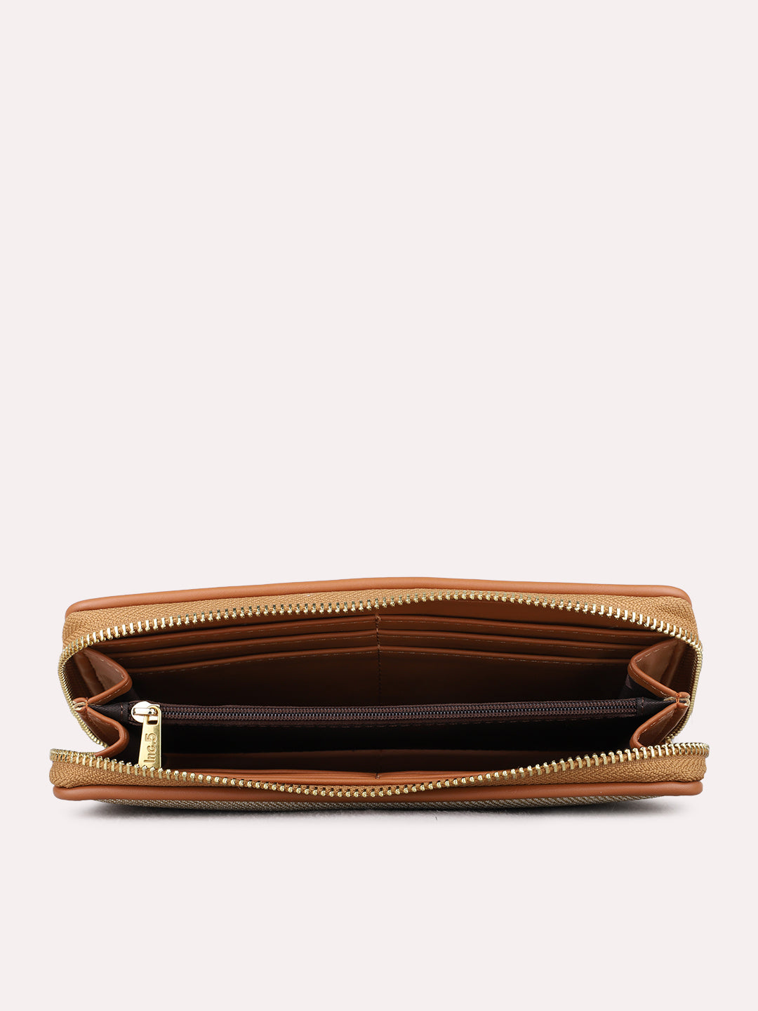 Women Beige Textured Bi-Folds Bag With Zip Lock For Casual