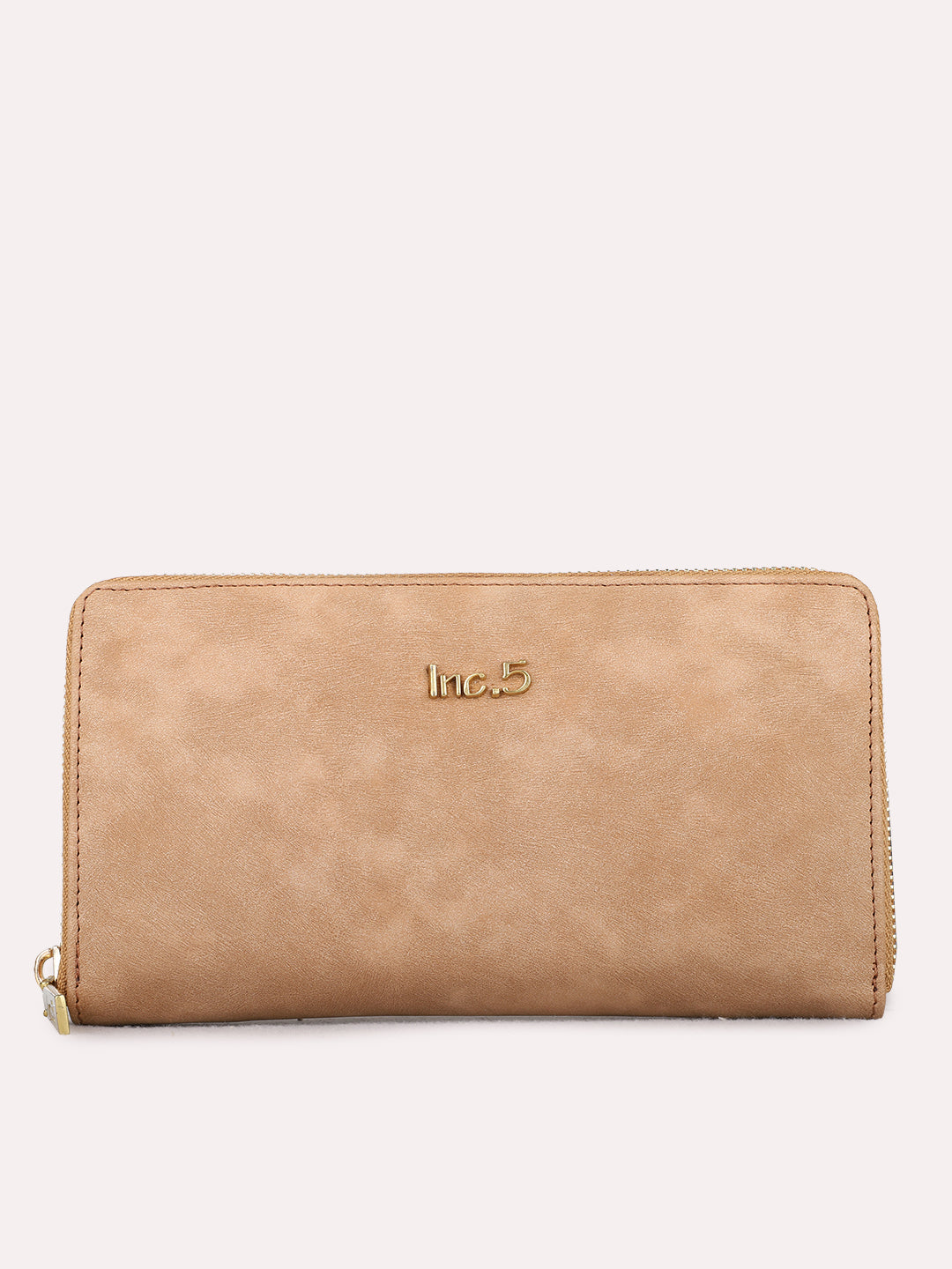 Women Beige Solid Bi-Folds Bag With Zip Lock For Casual