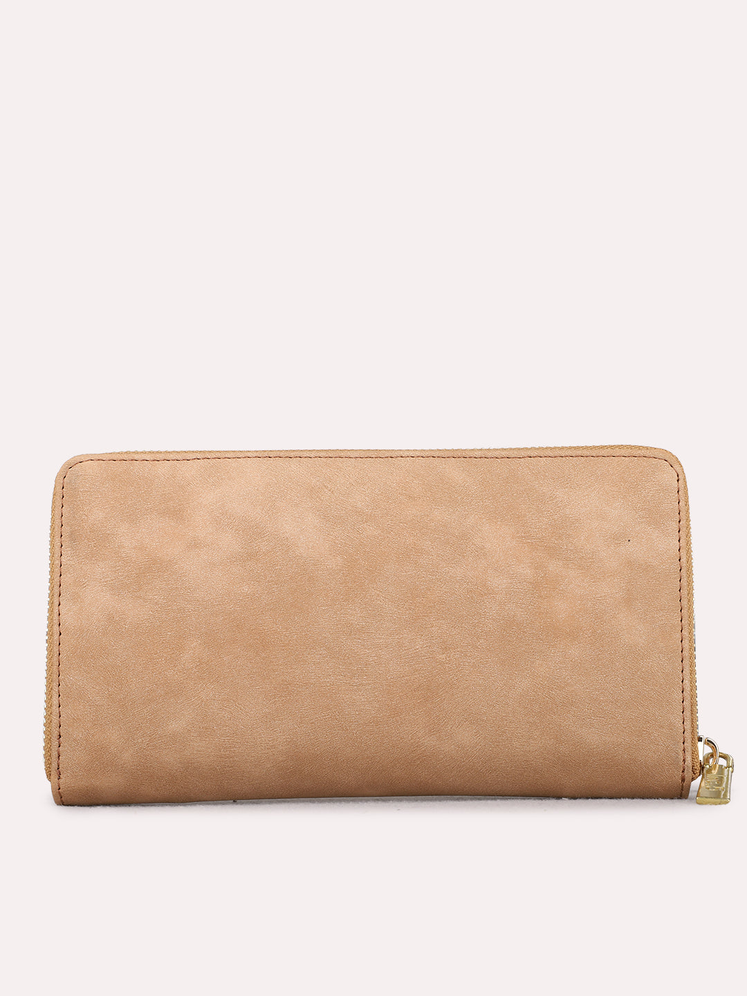 Women Beige Solid Bi-Folds Bag With Zip Lock For Casual