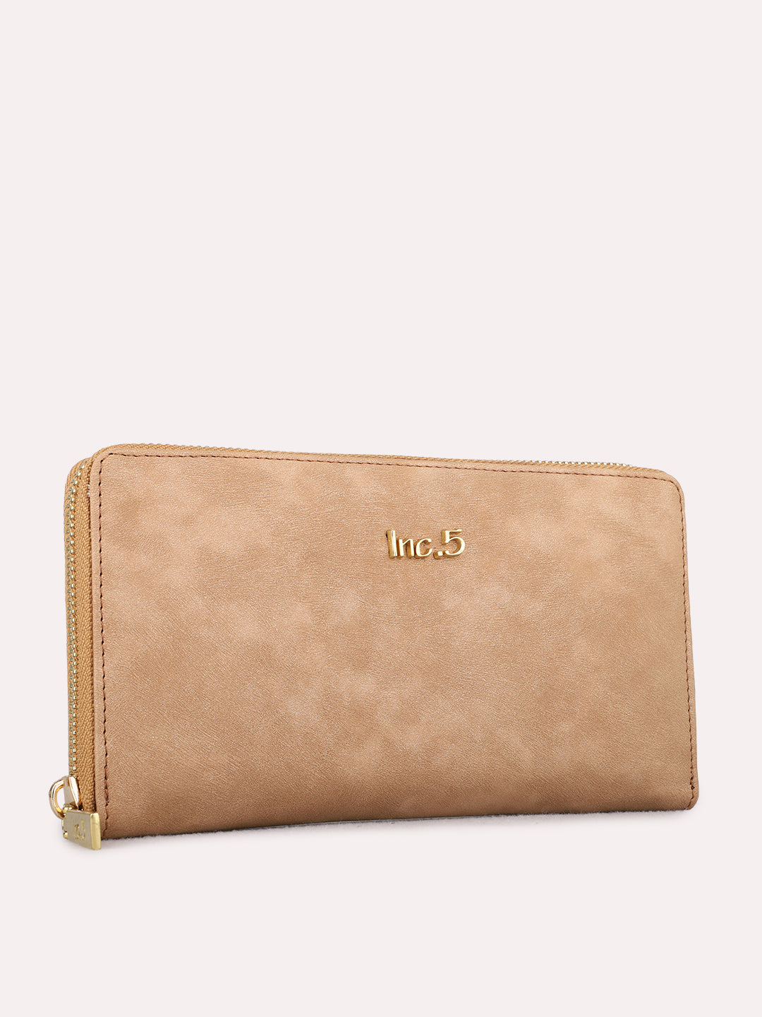 Women Beige Solid Bi-Folds Bag With Zip Lock For Casual