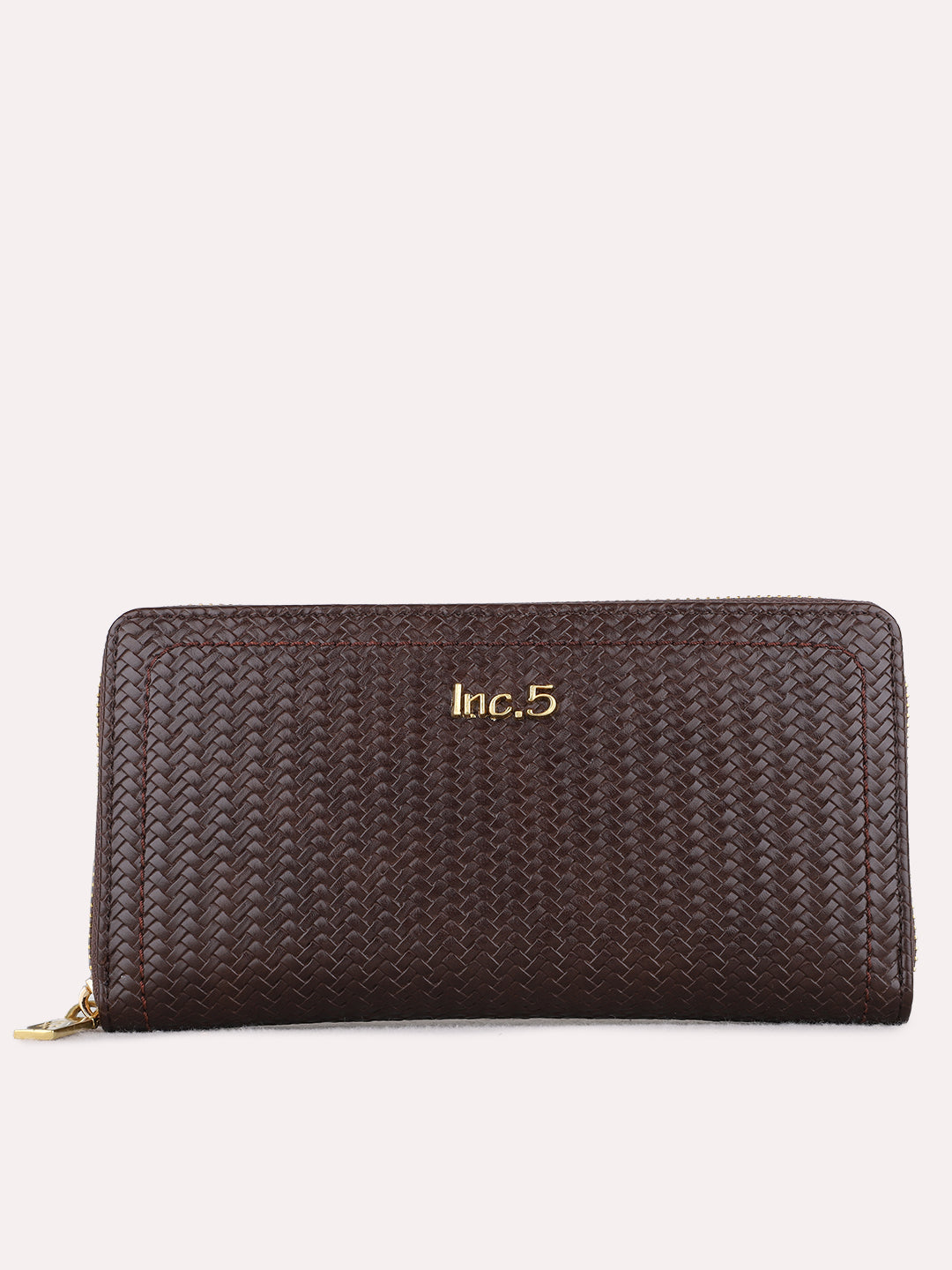 Women Brown Textured Bi-Folds Bag With Zip Lock For Casual