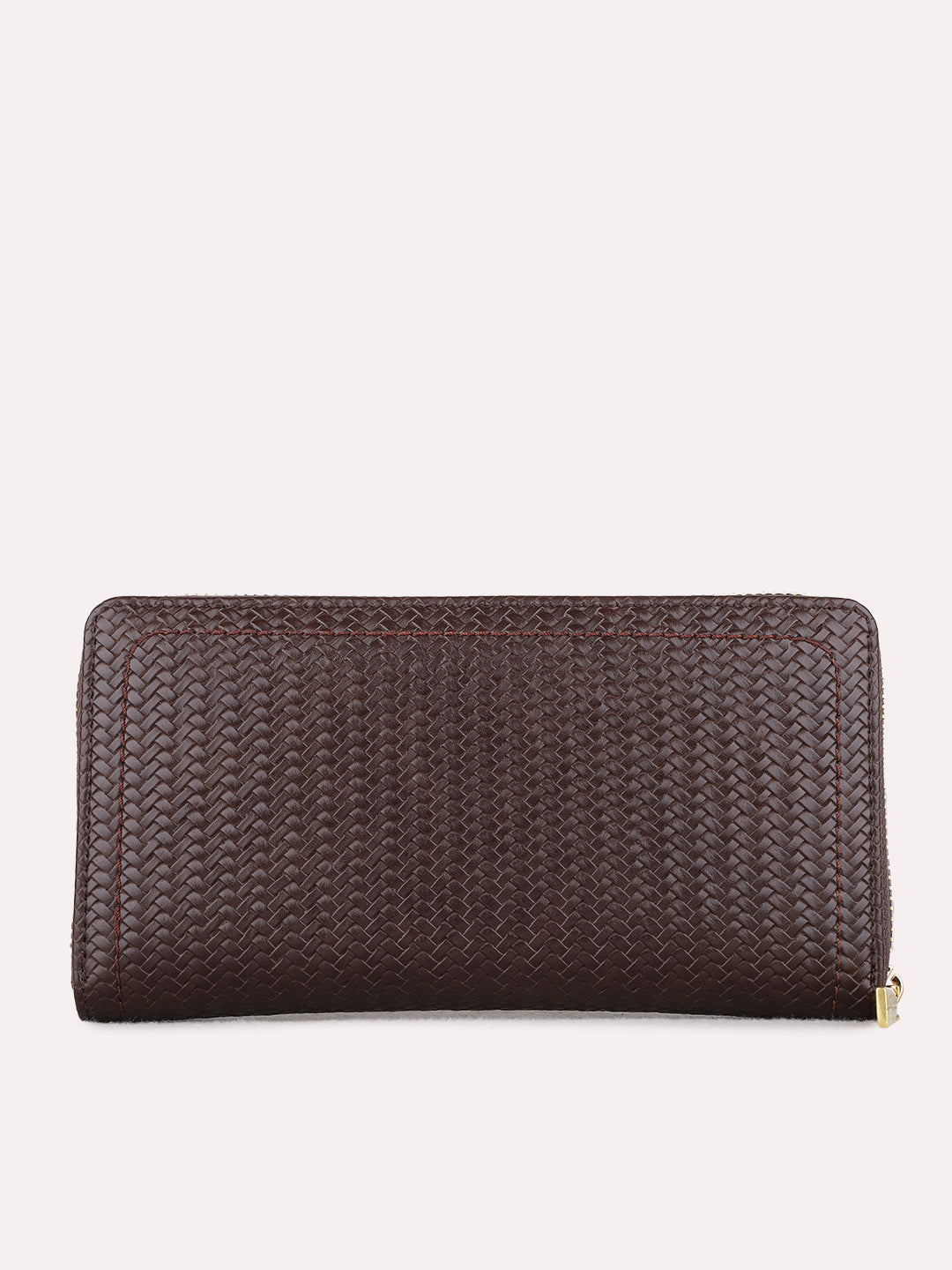 Women Brown Textured Bi-Folds Bag With Zip Lock For Casual