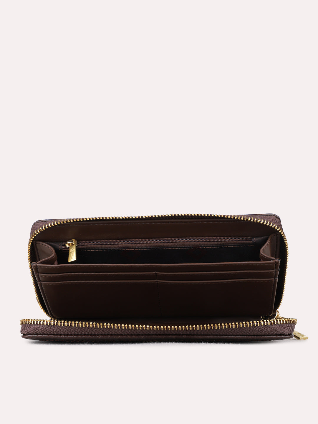 Women Brown Textured Bi-Folds Bag With Zip Lock For Casual