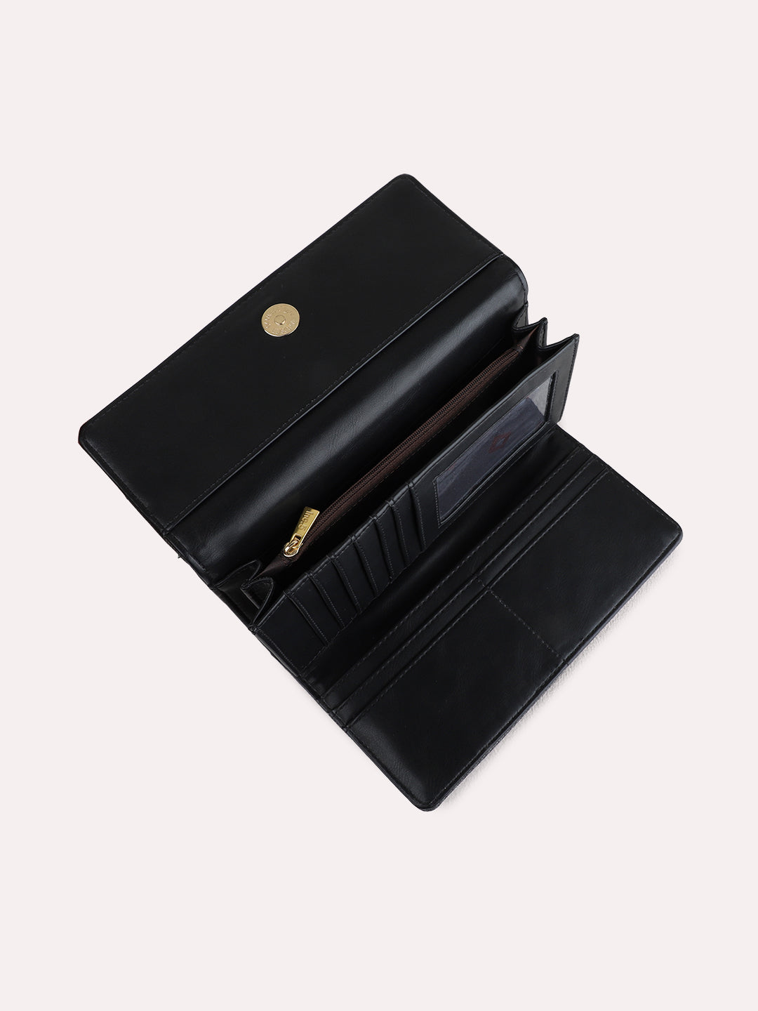 Women Black Textured Bi-Folds Bag With Magnet Lock For Casual