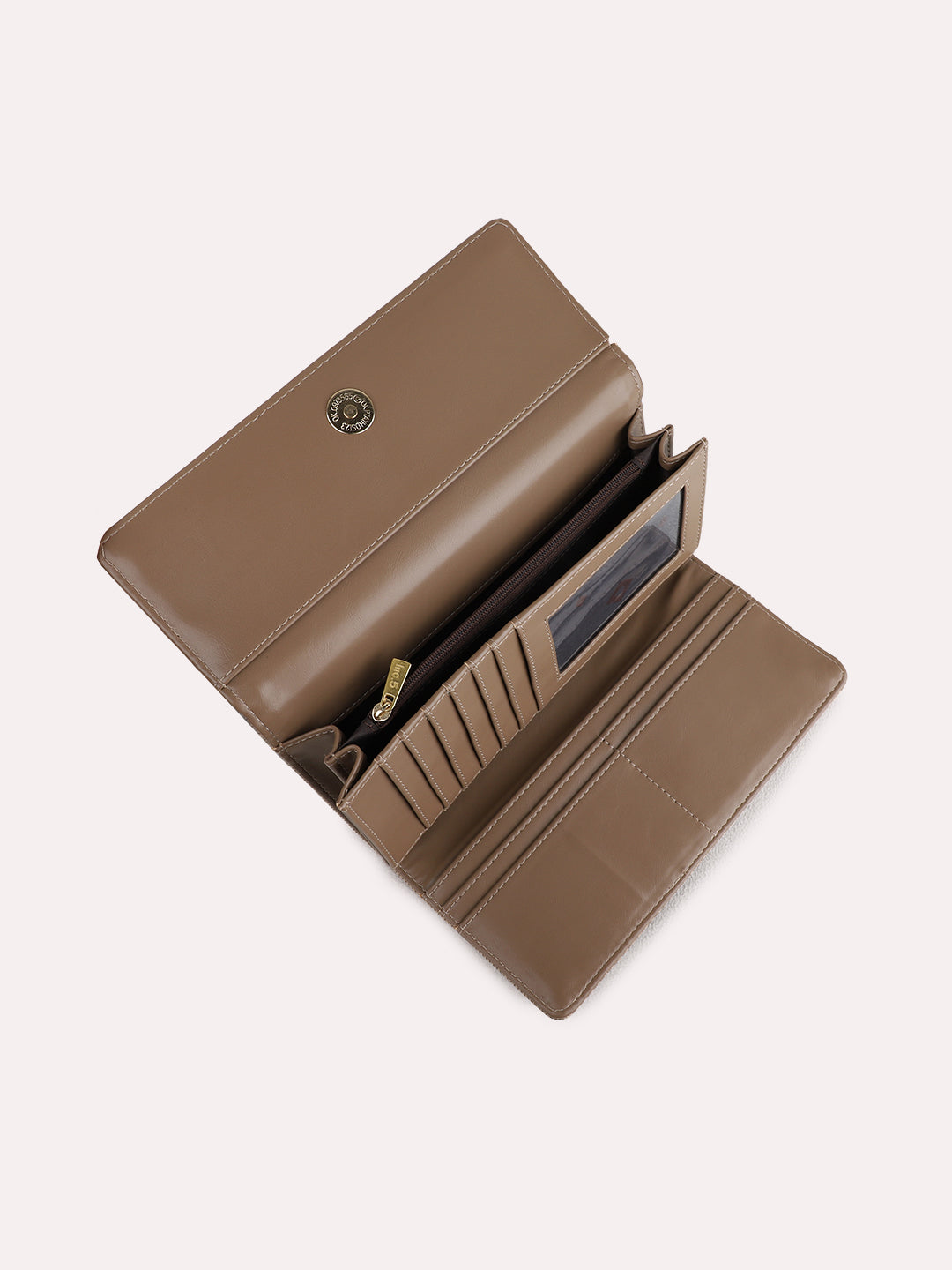 Women Chikoo Textured Bi-Folds Bag With Magnet Lock For Casual