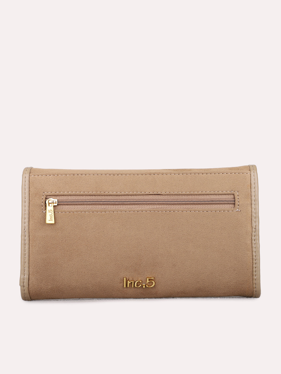 Women Beige Embellished Bi-Folds Bag With Magnet Lock For Casual