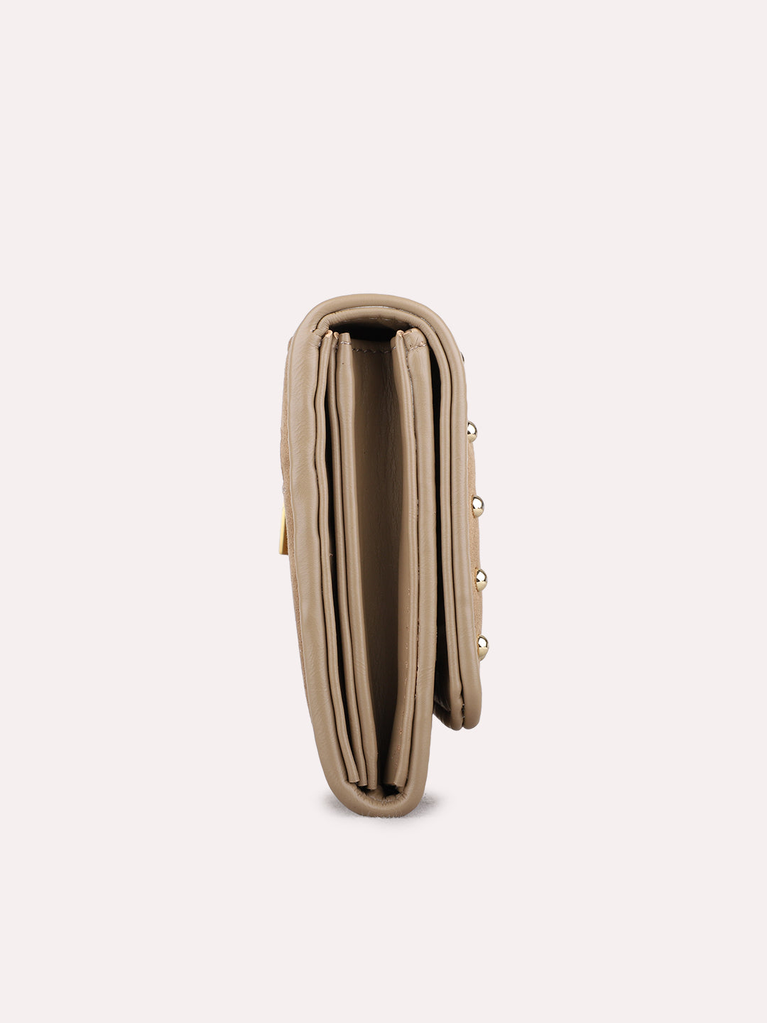 Women Beige Embellished Bi-Folds Bag With Magnet Lock For Casual