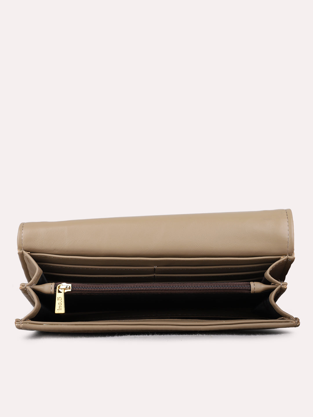 Women Beige Embellished Bi-Folds Bag With Magnet Lock For Casual