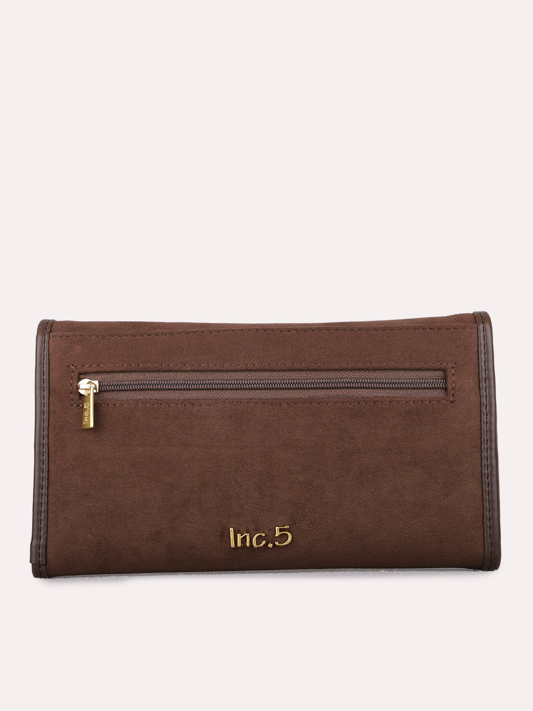 Women Brown Embellished Bi-Folds Bag With Magnet Lock For Casual