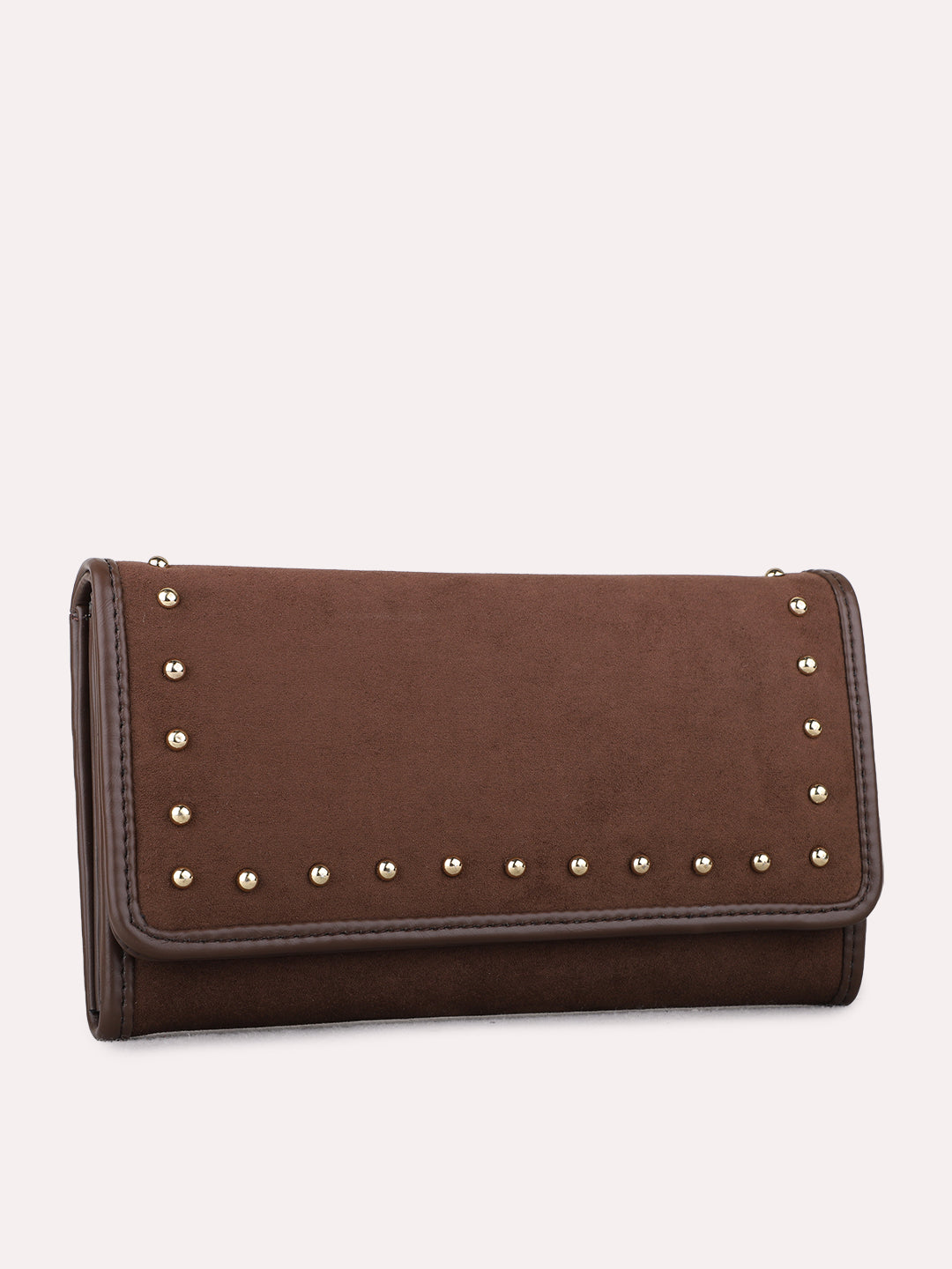 Women Brown Embellished Bi-Folds Bag With Magnet Lock For Casual