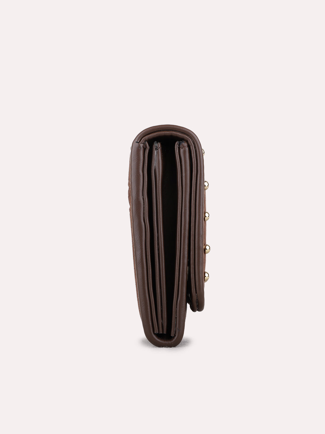 Women Brown Embellished Bi-Folds Bag With Magnet Lock For Casual