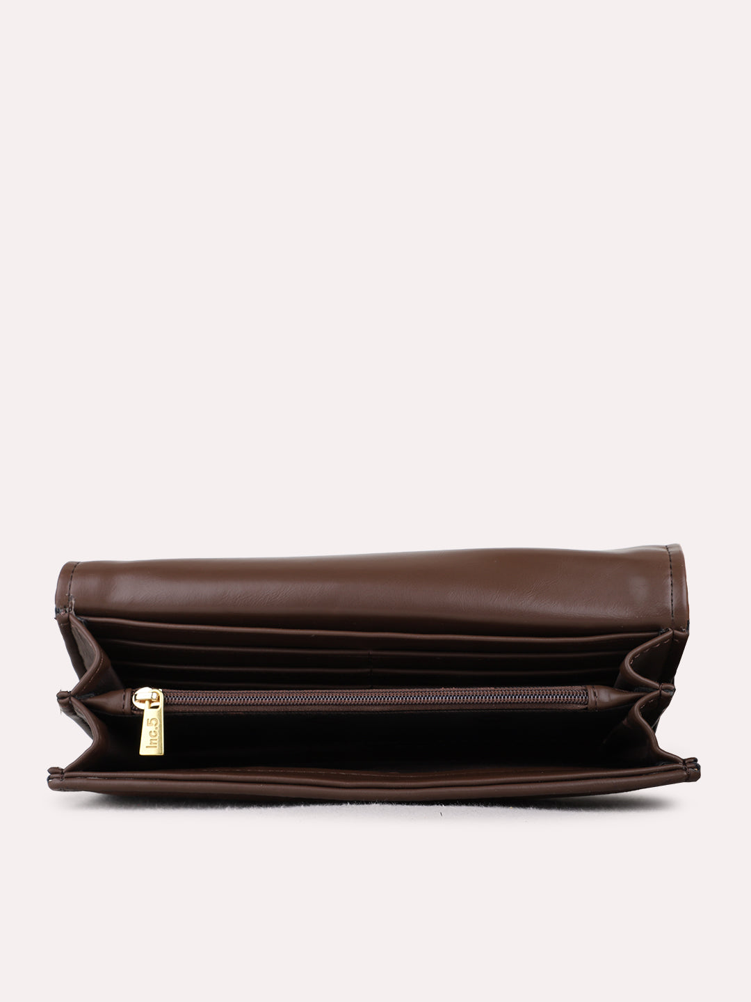 Women Brown Embellished Bi-Folds Bag With Magnet Lock For Casual