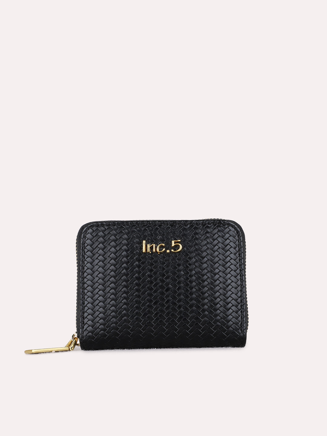 Women Black Textured Bi-Folds Bag With Zip Lock For Casual