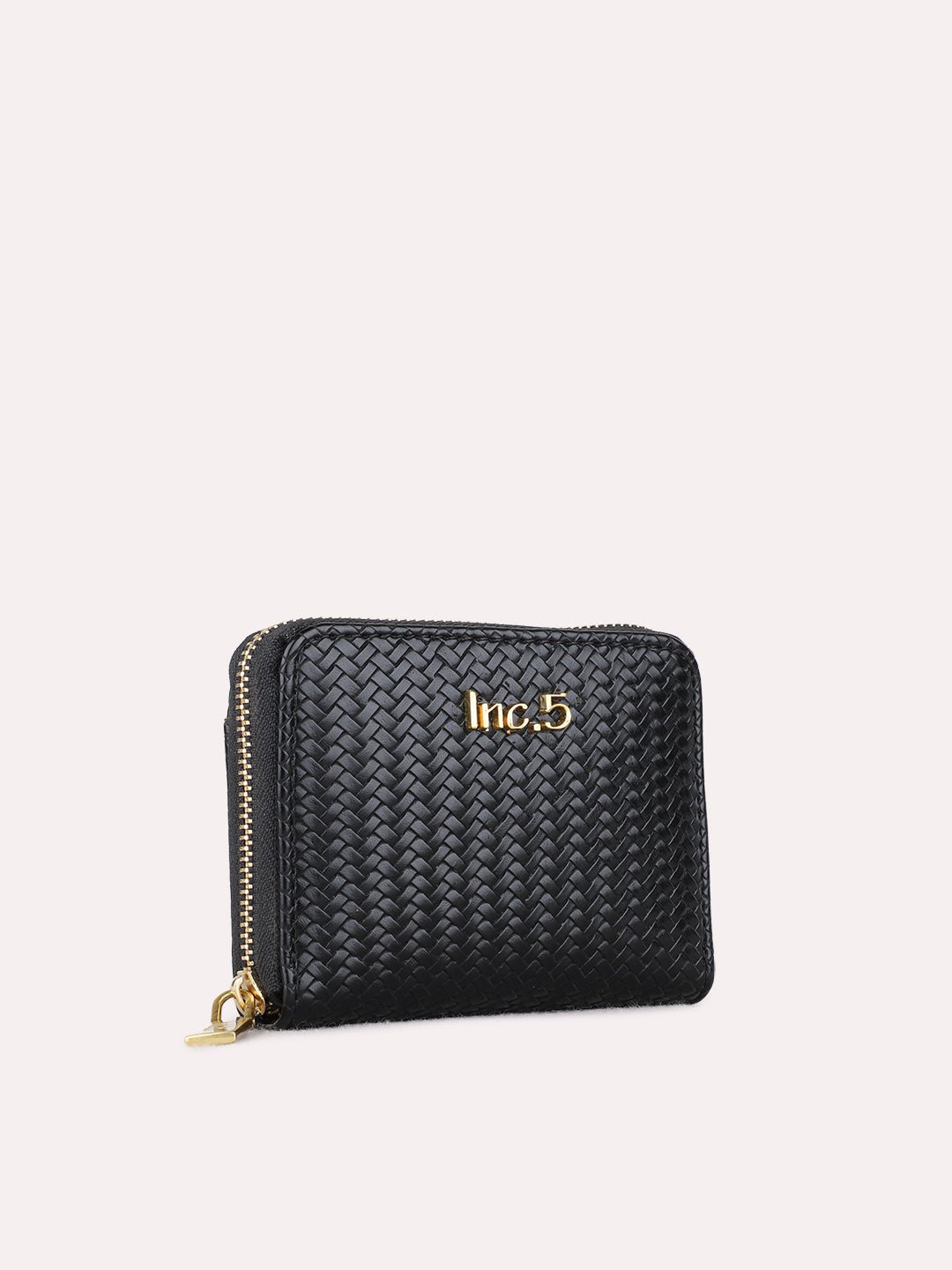 Women Black Textured Bi-Folds Bag With Zip Lock For Casual