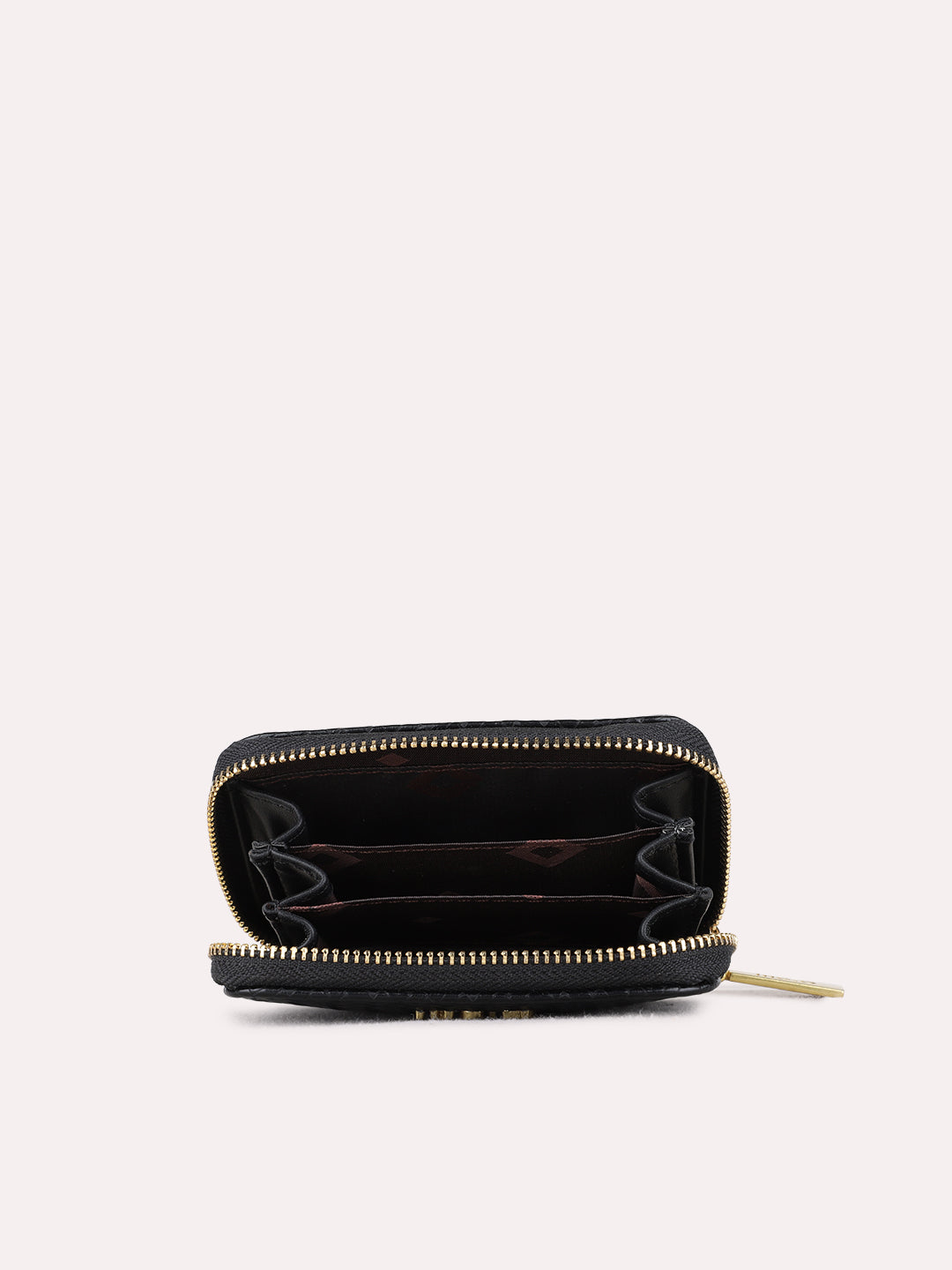 Women Black Textured Bi-Folds Bag With Zip Lock For Casual