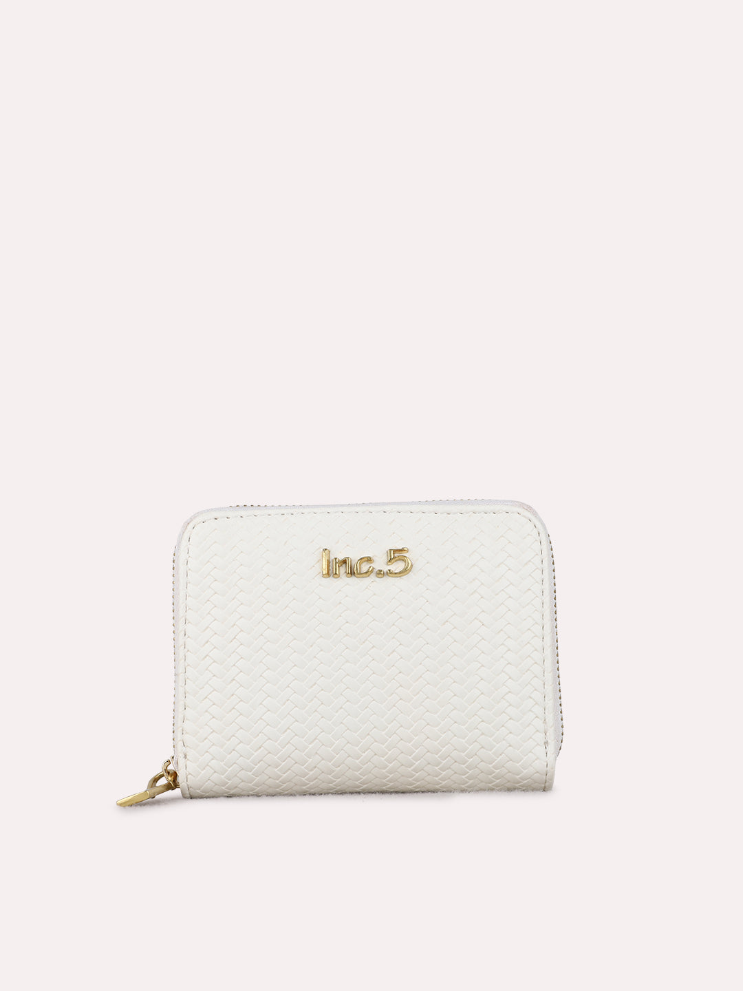 Women White Textured Bi-Folds Bag With Zip Lock For Casual