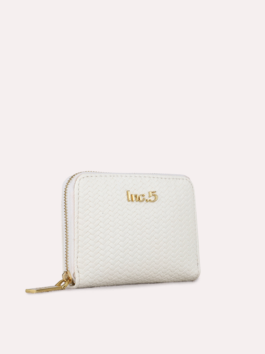 Women White Textured Bi-Folds Bag With Zip Lock For Casual