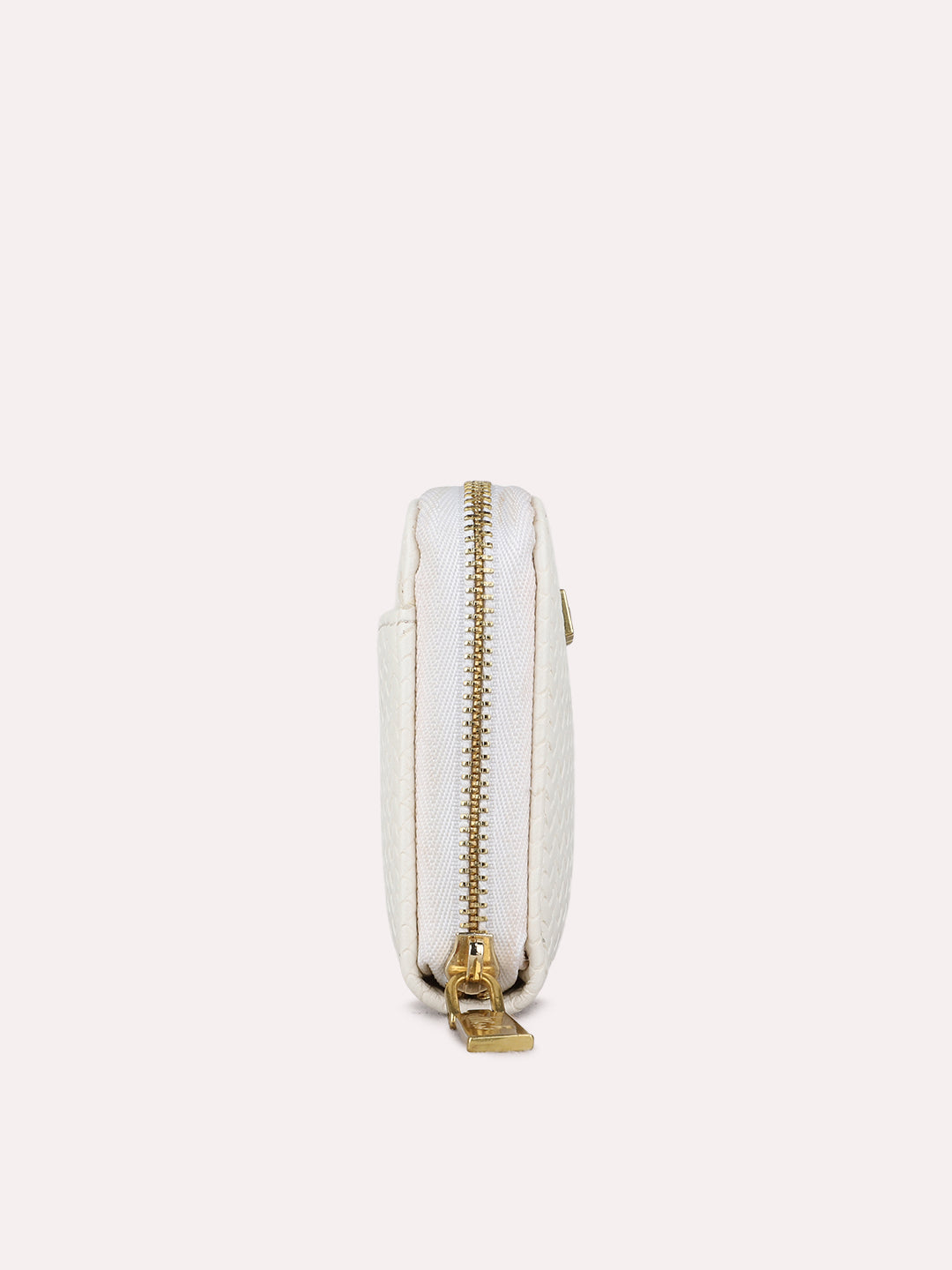 Women White Textured Bi-Folds Bag With Zip Lock For Casual