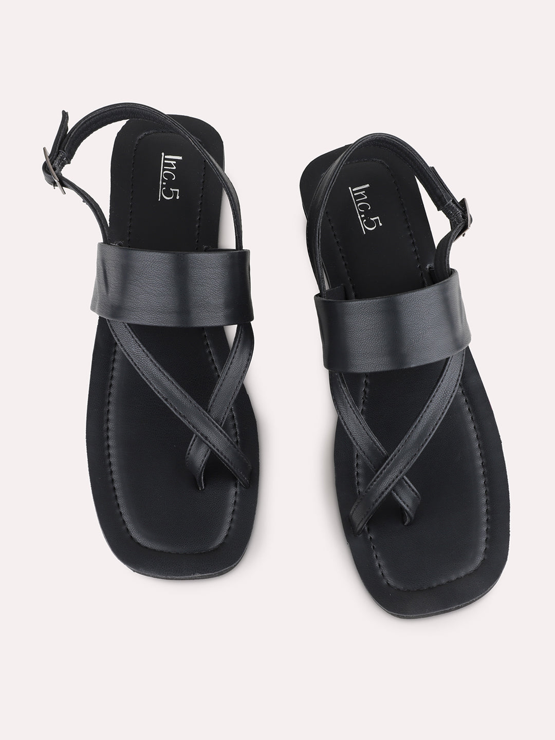 Womens Black Casual Solid One Toe Flat Slip-Ons