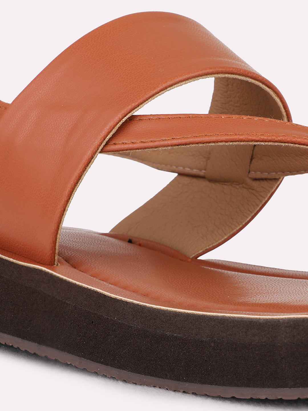 Womens Tan Casual Solid One Toe Flat Slip-Ons