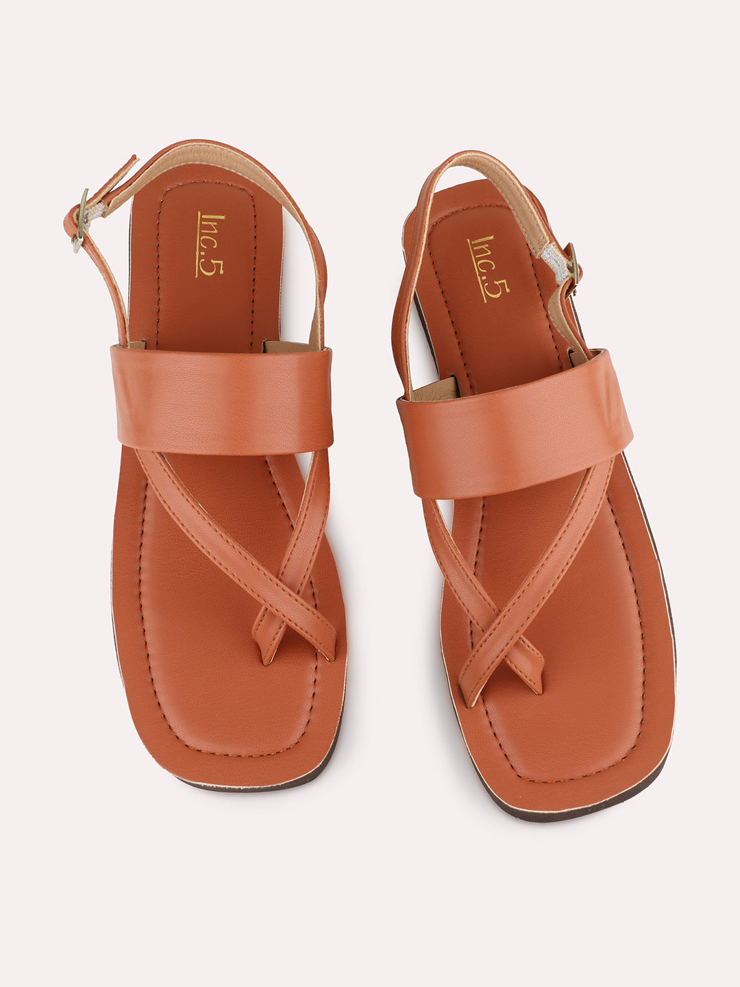 Womens Tan Casual Solid One Toe Flat Slip-Ons