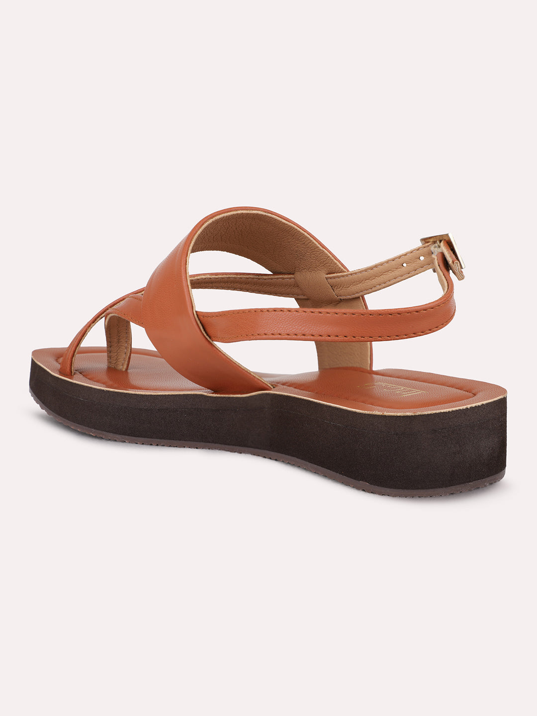 Womens Tan Casual Solid One Toe Flat Slip-Ons