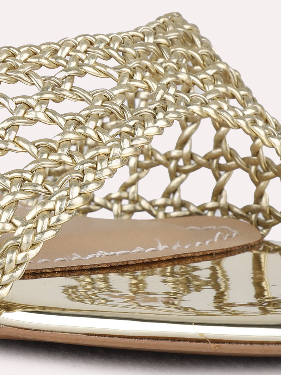 Womens Golden Party Wear Textured Square Toe Block Heel Sandals