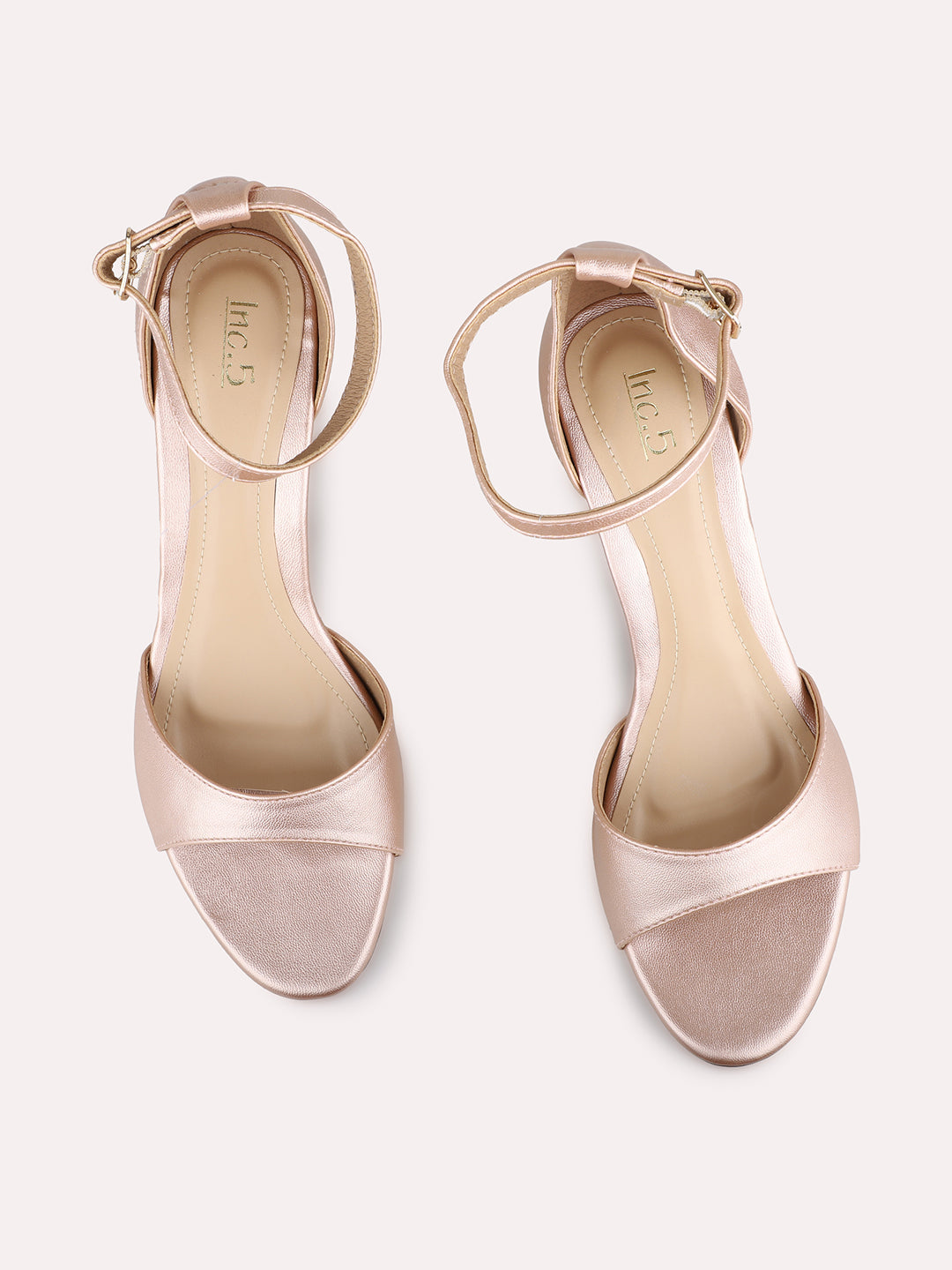 Womens Rose Gold Party Wear Solid Round Toe Kitten Heel Sandals