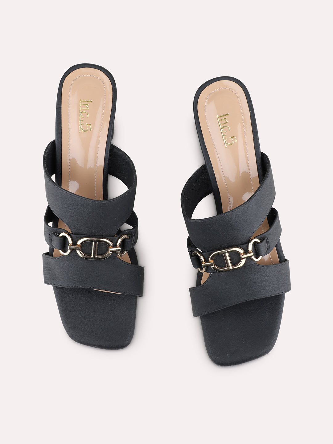 Womens Black Party Wear Solid Square Toe Block Heel Sandals