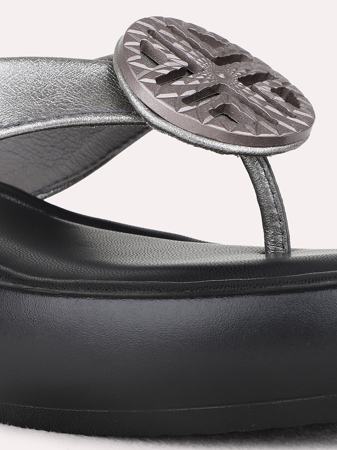 Womens Pewter Party Wear Solid Round Toe Wedge Heel Sandals