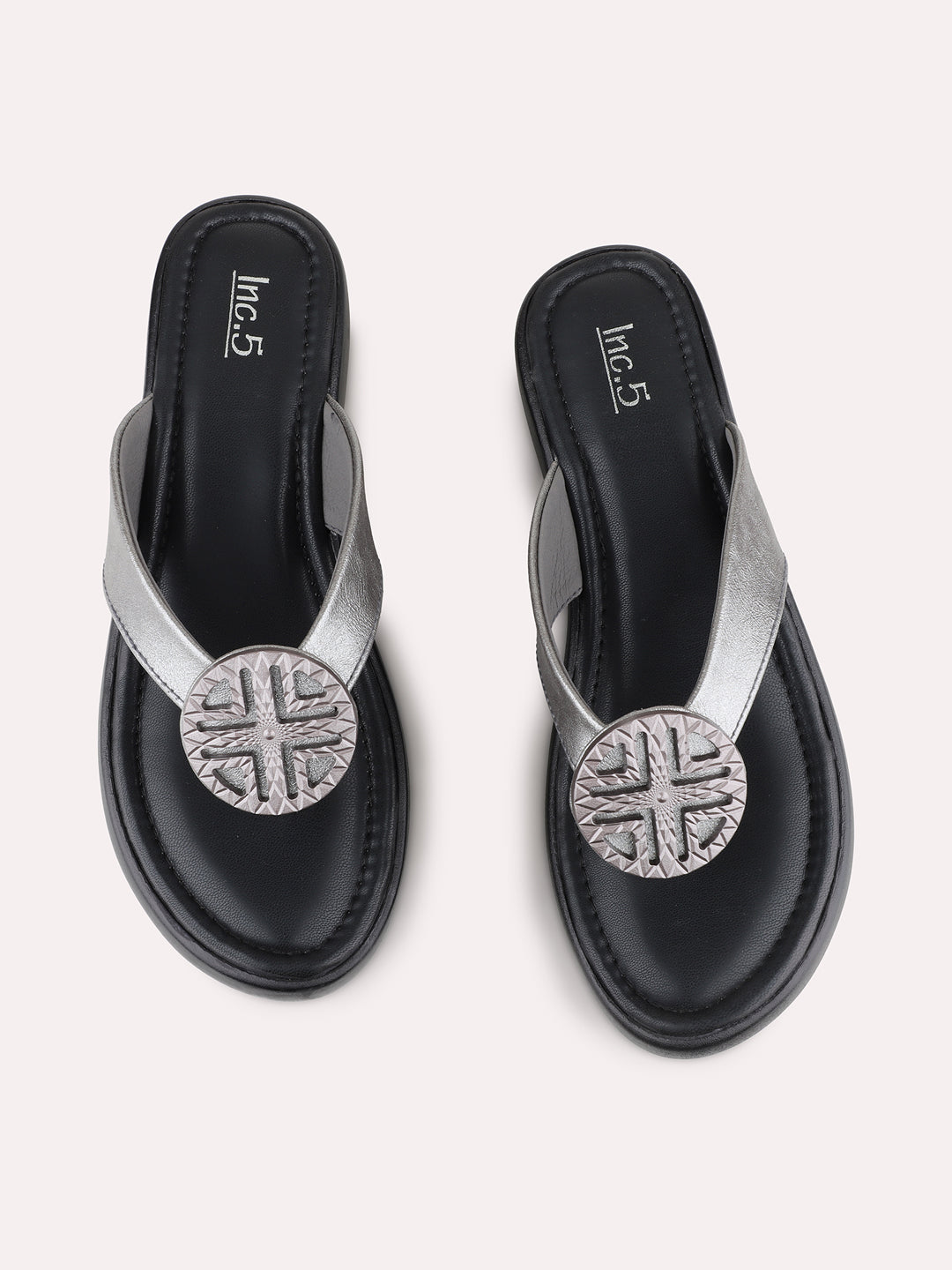 Womens Pewter Party Wear Solid Round Toe Wedge Heel Sandals