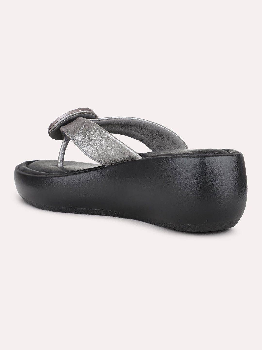 Womens Pewter Party Wear Solid Round Toe Wedge Heel Sandals