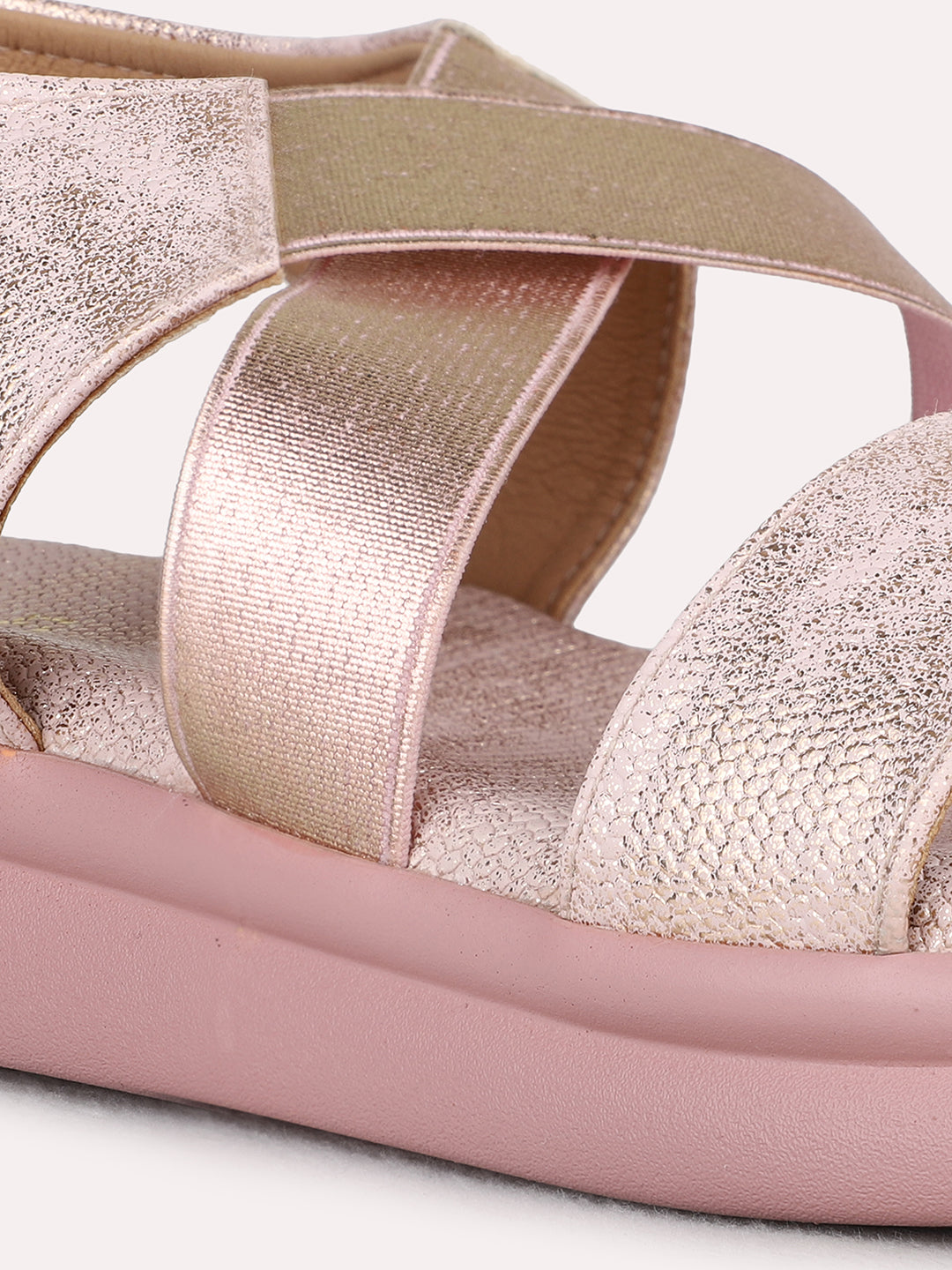 Womens Rose Gold Casual Striped Open Toe Flat Sandals